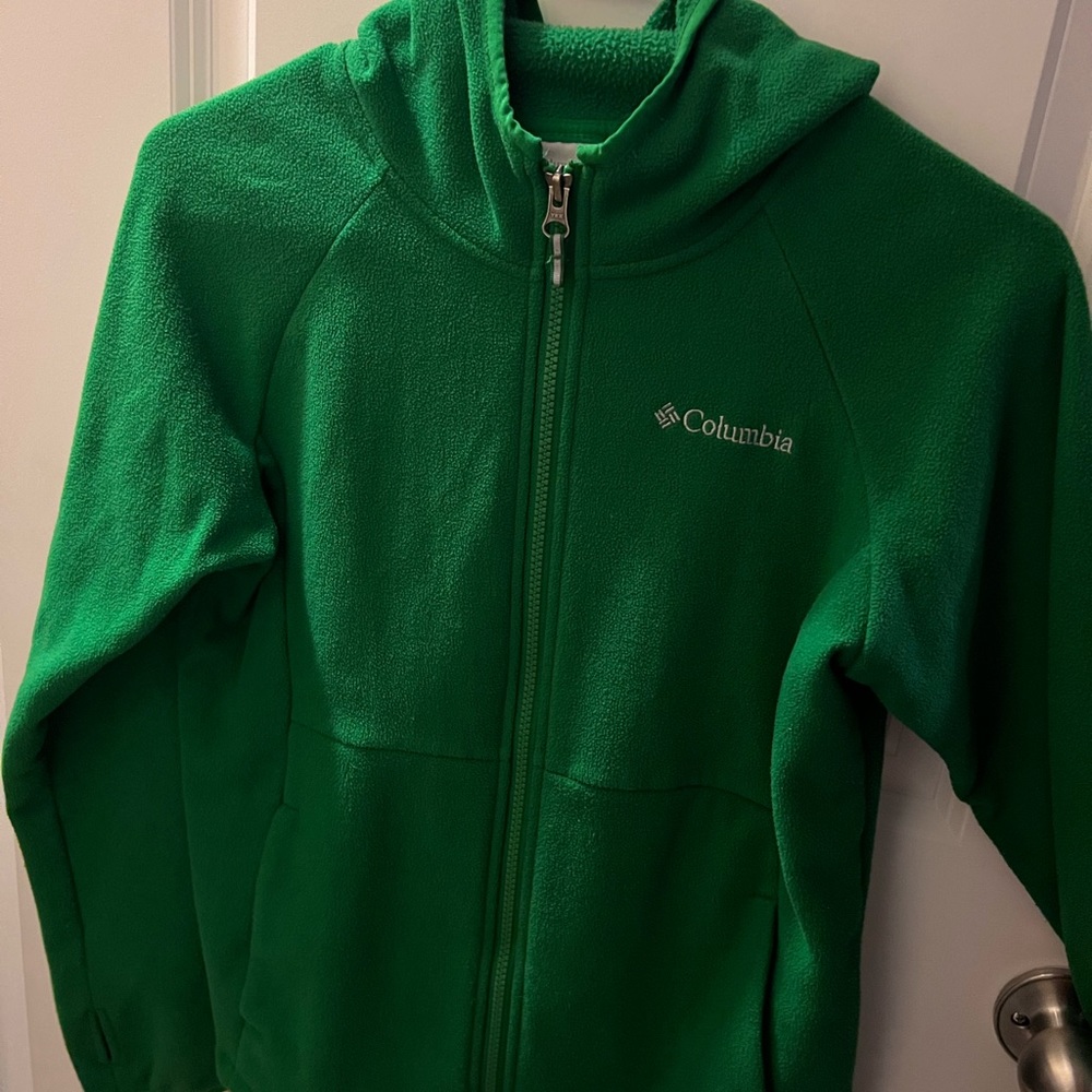 Kids green Columbia Fleece hooded jacket size 14/16 Large